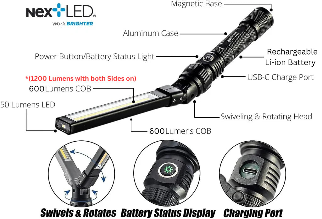 NextLED - Rechargeable, Folding Bar Double Sided LED Task Light