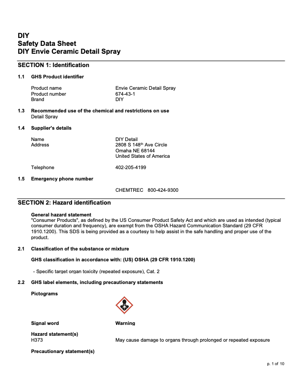 DIY Detail Envie Ceramic Detail Spray